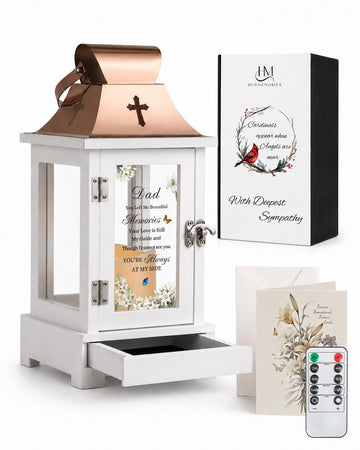Memorial Gifts for Loss of Dad, Memorial Lantern with Drawer for Keepsakes, Loss of Father Sympathy Gift, Bereavement