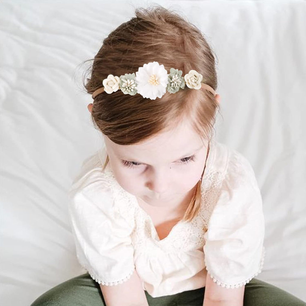 3pcs Baby Girl Headbands Flowers, Super Soft & Stretchy Nylon Floral Hairbands for Toddler