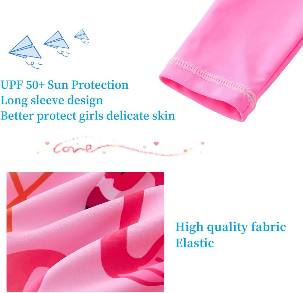 Girls Long Sleeve Rash Guard One Piece Swimsuits with UV Protection