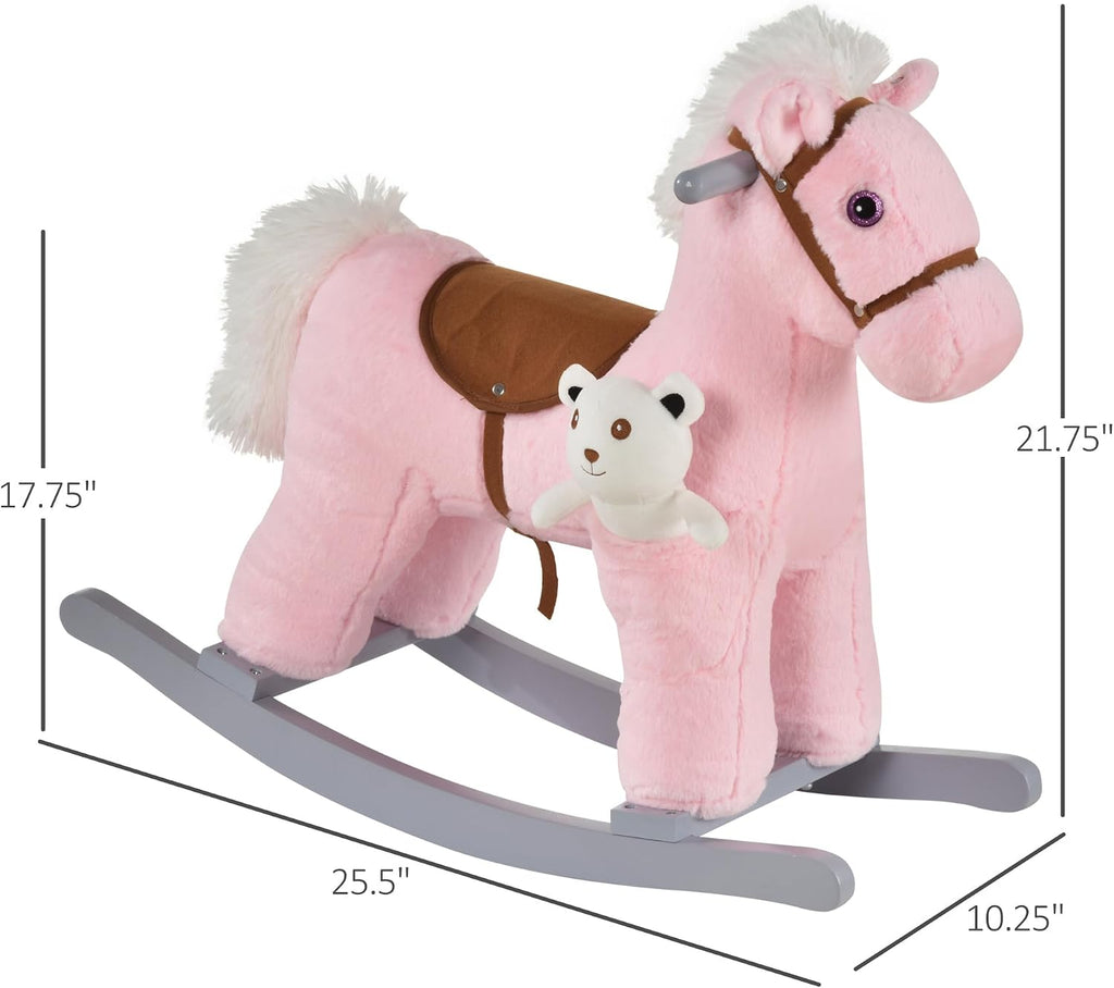 Kids Rocking Horse with Bear Toy Fun Realistic Sounds Toddler Pink