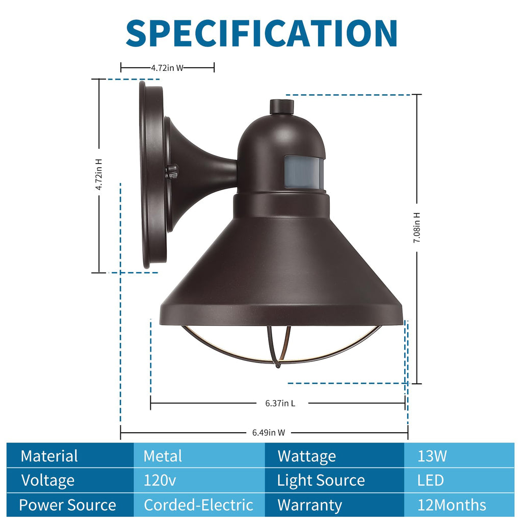 2 Pack Dusk to Dawn Motion Sensor Outdoor LED Wall Light Fixtures