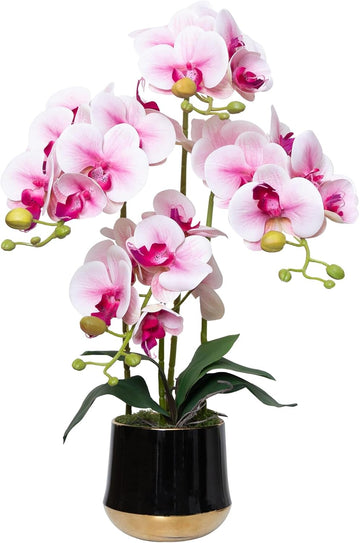 Artificial Orchid Flowers in Ceramic Vase 19.5 Inch Realistic Faux Orchids - Set of 4