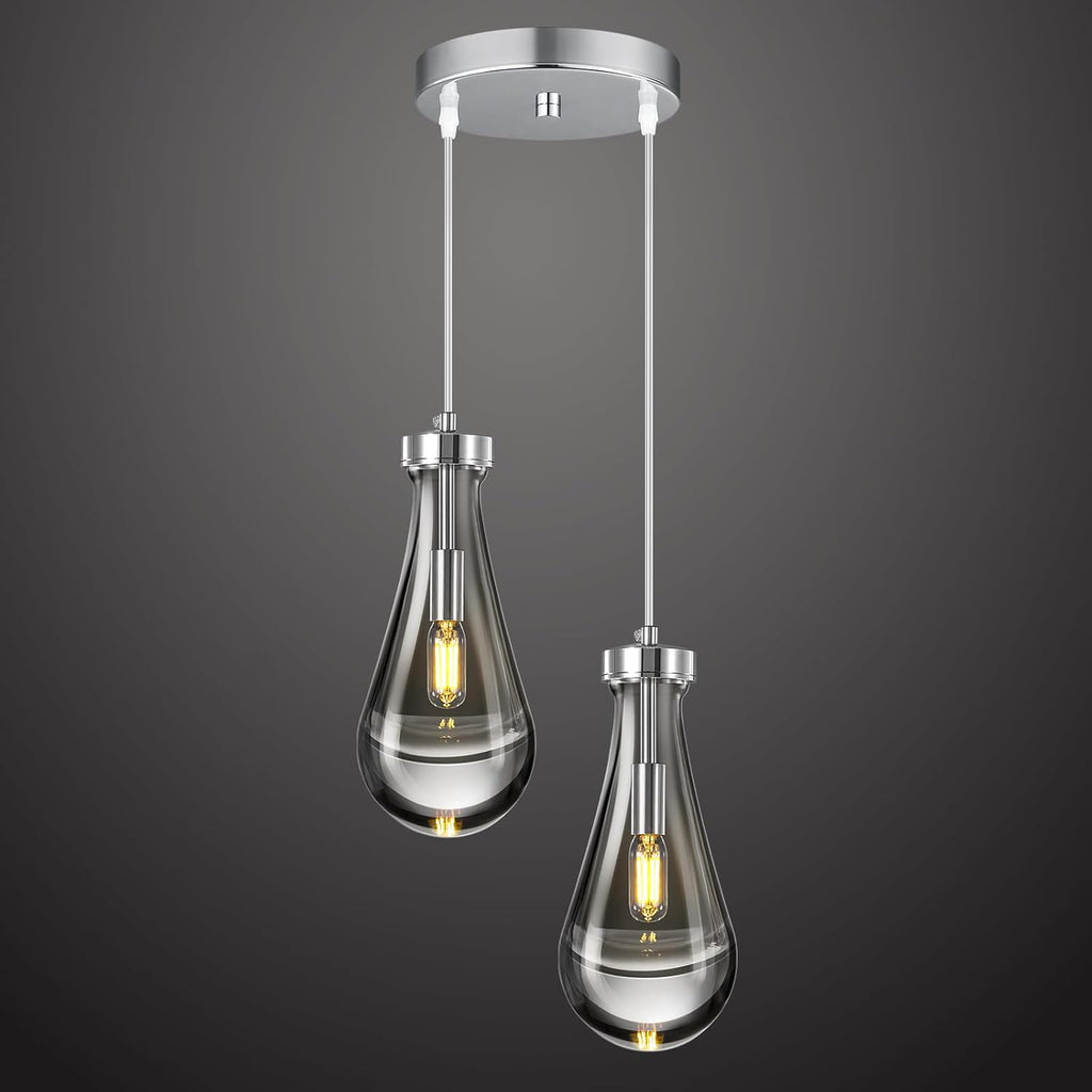 Raindrop Pendant Lights Kitchen Island Teardrop Chrome Hanging Light Fixtures Clear Solid Glass Pendant Light Modern Chandeliers for Dining Room Porch Corridor Living Room (2-Light) A121-B0DNDNPR3C