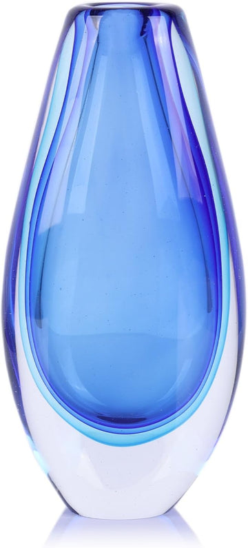 Hand Blown Glass Vase - 8.9" Tall Oval Decorative Art Glass with Colorful Speckled Finish, Luxury Centerpiece for