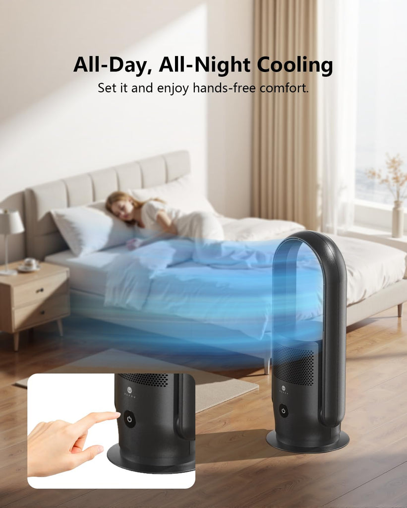 Bladeless Tower Fan and Air Purifier Combo, Quiet Oscillating Fan with Remote & Touch Control, 9 Speeds, 8H Timer