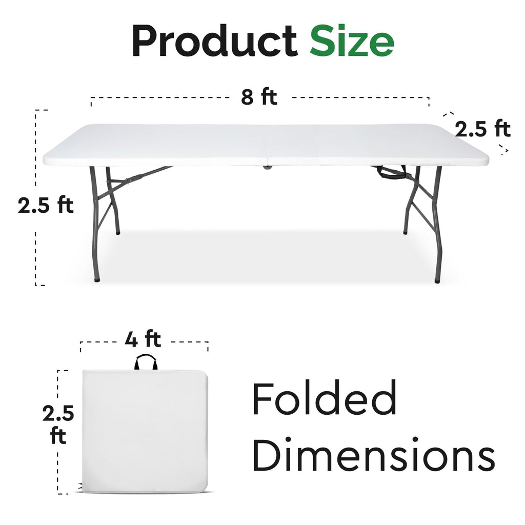 White 8ft Folding Table with Handle | Heavy-Duty Foldable Table | Portable Table for Indoor & Outdoor Use | Perfect
