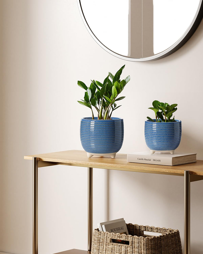 Ceramic Plant Pots, 5.1 + 6.4 Inch, Set of 2, Harbor Blue