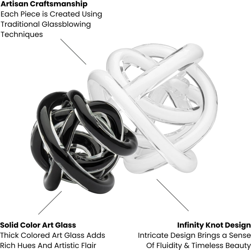 Orbit 4.5" Hand Blown White Glass Knot Sculpture, Table Decor