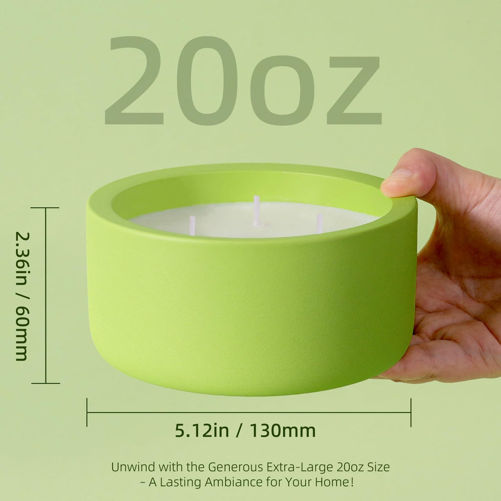 Large Citronella & Lemon Candle Outdoor, 3 Wick 20oz Scented Candle Indoor, Non Toxic Soy, Green Ceramic Jar, Deck