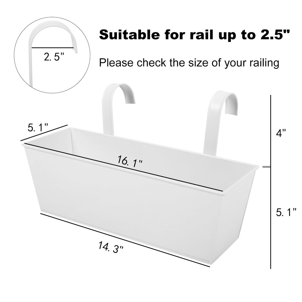 16 Inch Railing Planters Box Metal Hanging Flower Pot 3 Pcs