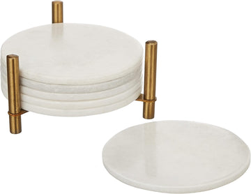 Marble Coasters for Drinks, Natural Stone Coasters Set for Coffee Table, Bar, Dining & Home Decor Sleek - Set of 6