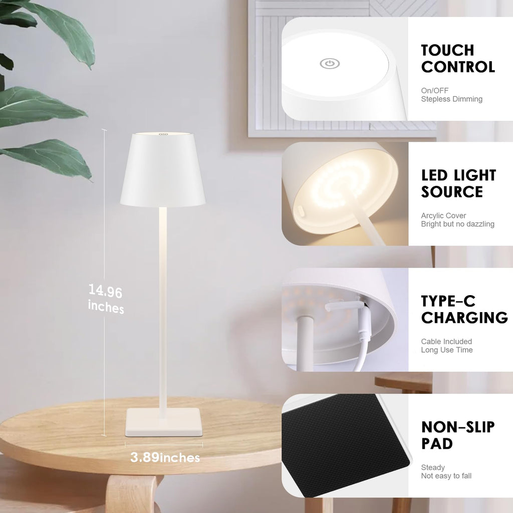 Cordless Table Lamp 5000mAh LED Rechargeable Lamp White, 4-Pack