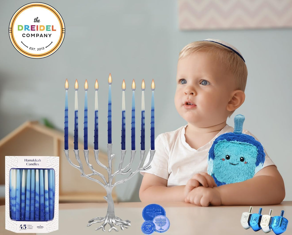 Dripless Deluxe Tapered 1-Hour Burn Time Pastel Blue and White Hanukkah Candles Includes 45 Candles for All 8 Nights - Set of 45