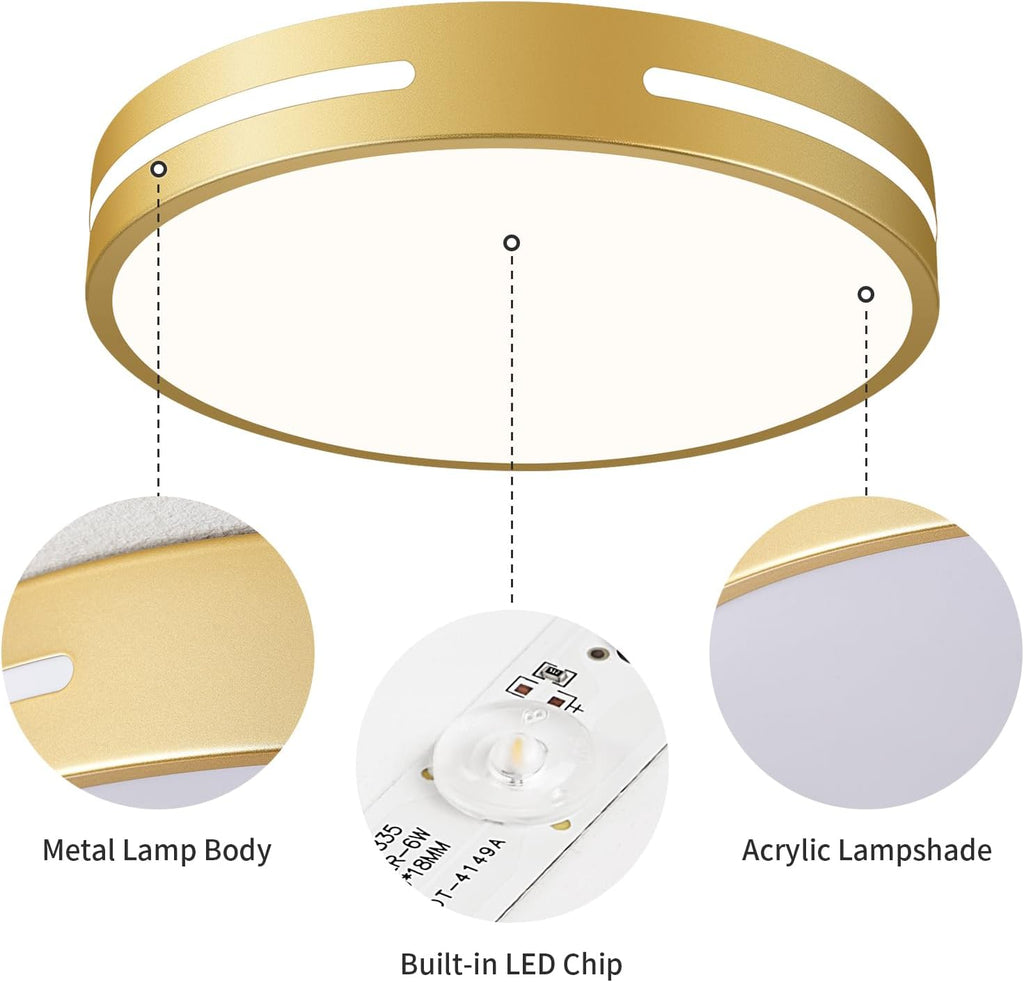 Modern Brushed Gold Flush Mount Ceiling Light Mid-Century LED Ceiling Light Bedroom Light Fixture Minimalist Ceiling