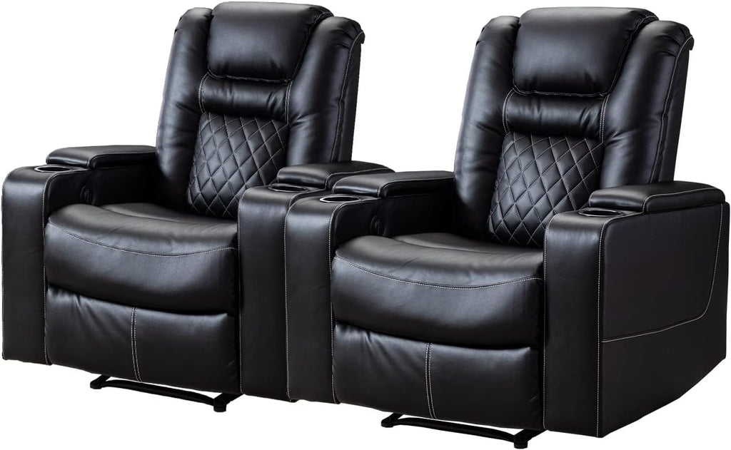 Electric Power Recliner Chair Set of 2, Breathable Leather Home Theater Seating with Hidden Arm Storage
