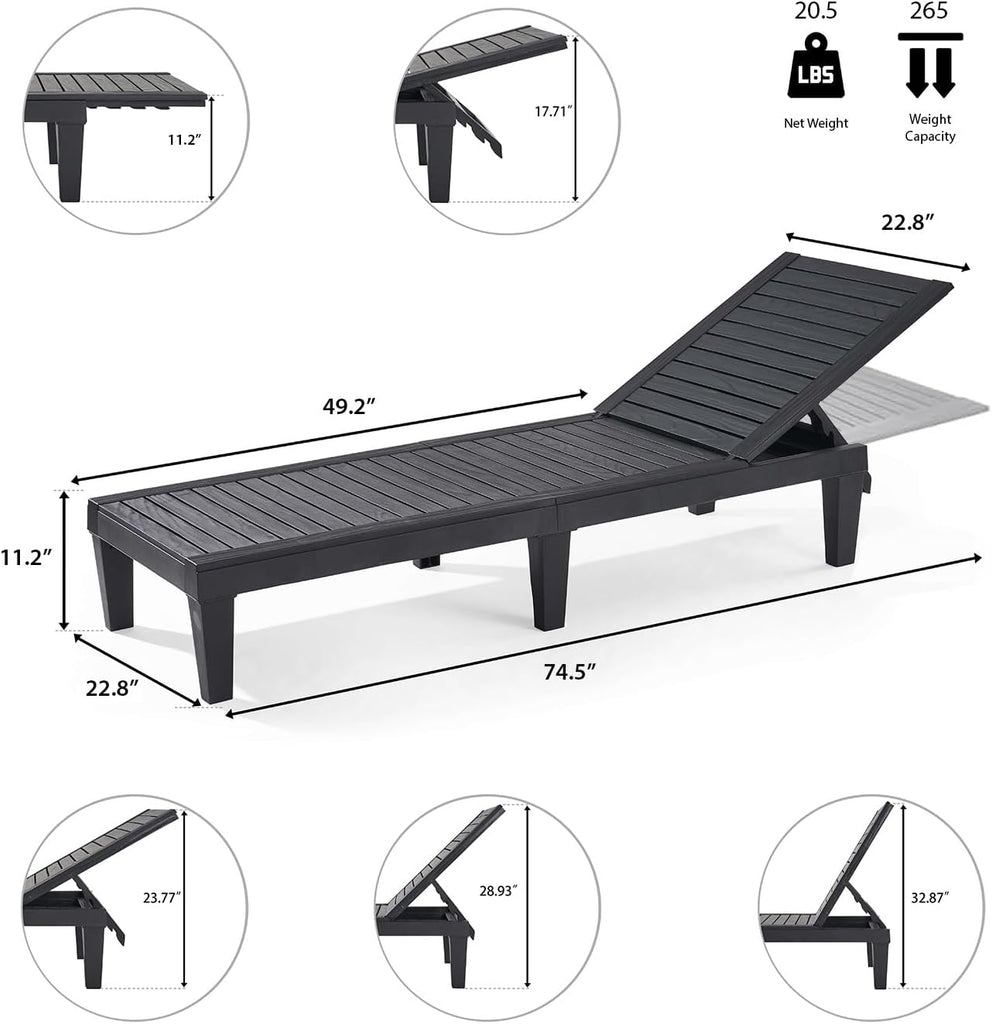 Lounge Chair Outdoor, Tanning Chair, Chaise Lounge Outdoor Set of 2 | 5 Adjustable Positions, Waterproof &