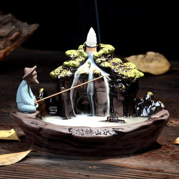 Guilin Scenery Incense Burner, Ceramic Backflow Incense Holder with Incense Cones Decor Yoga - Set of 10