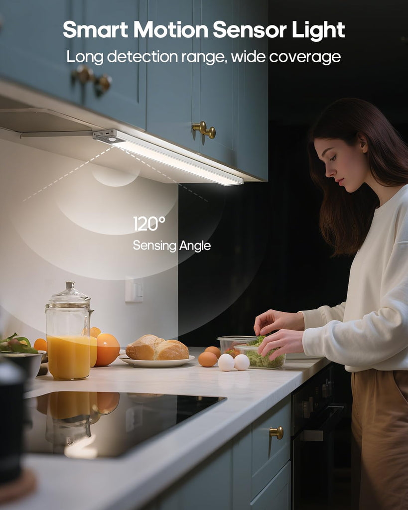 17.5inch Under Cabinet Lighting, 4500Mah Motion Sensor Light Indoor, 4 Pack