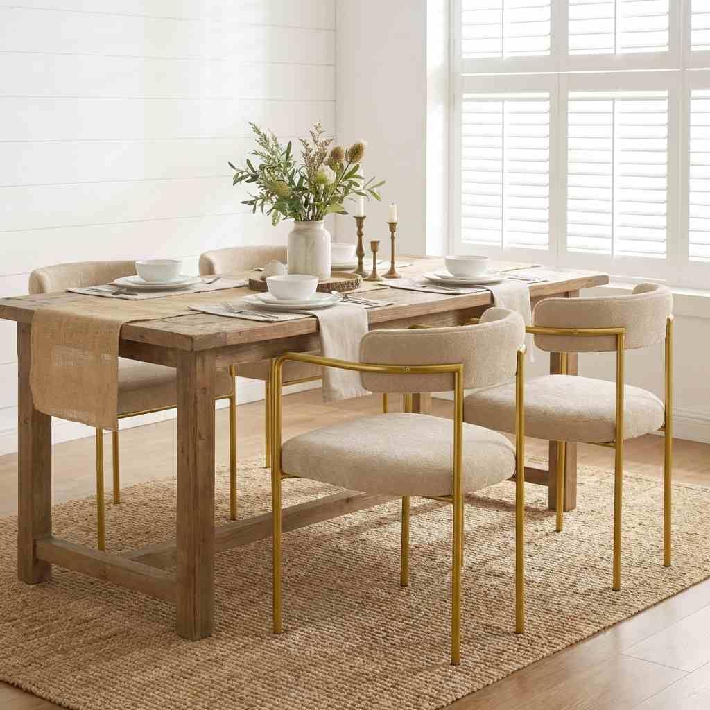 Boucle Dining Chairs Set of 4 with Arms, Mid Century Modern Upholstered Dining Chairs for Kitchen & Dining Room