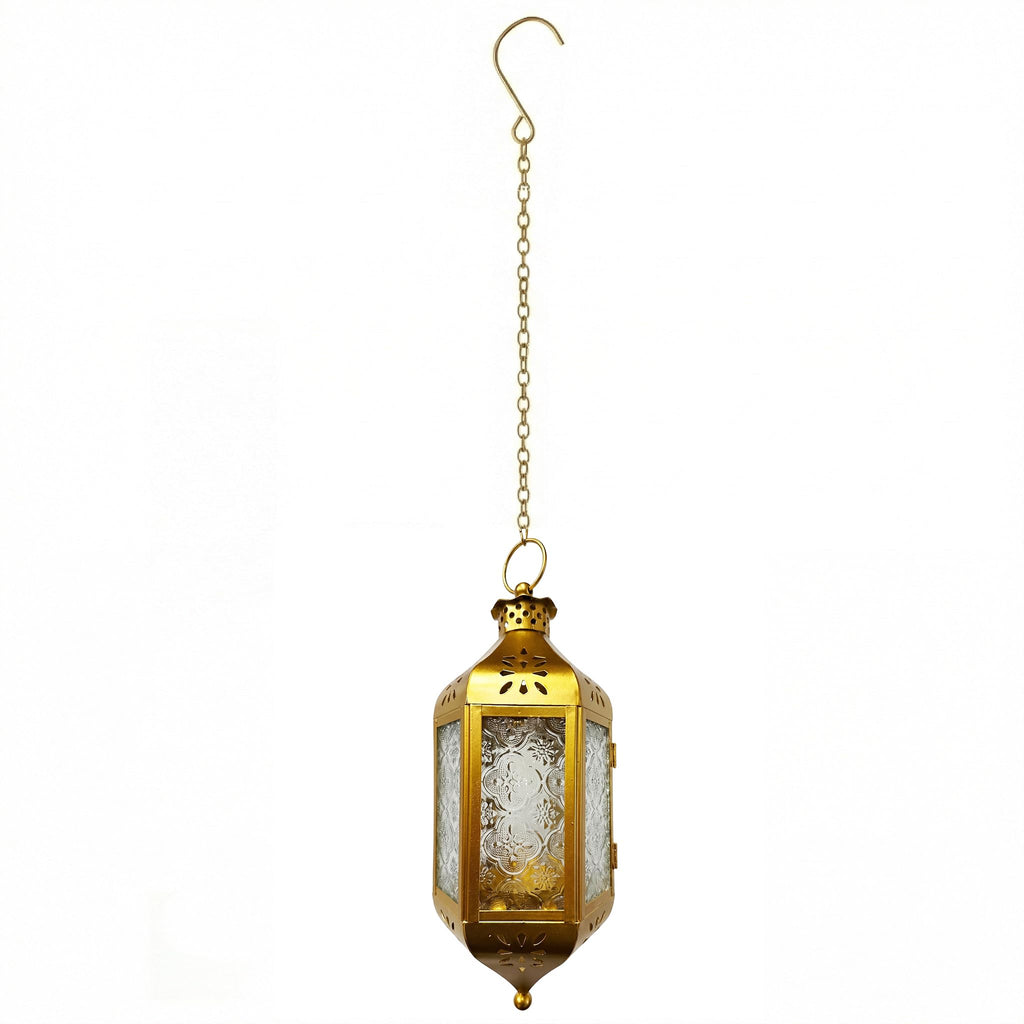 Hanging Moroccan Lantern with LED Twinkle Fairy Lights - Exotic Decorative Patio & Porch Decor, Indoor Outdoor Candle
