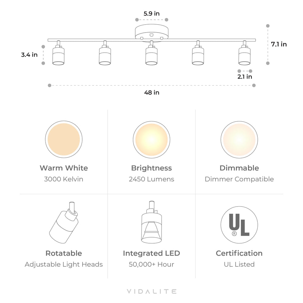 Shura Black 5-Light Track Light with Adjustable Heads, Integrated LED Bulbs, 4 ft. Track Lighting Kit Ceiling Light
