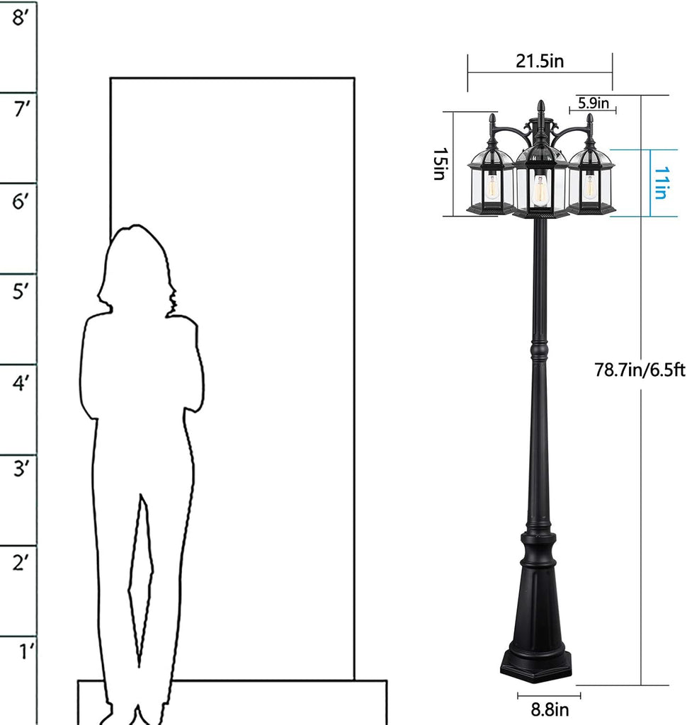 Aluminum Outdoor Lamp Post Birdcage, Hardwired Street Light Post for Outside