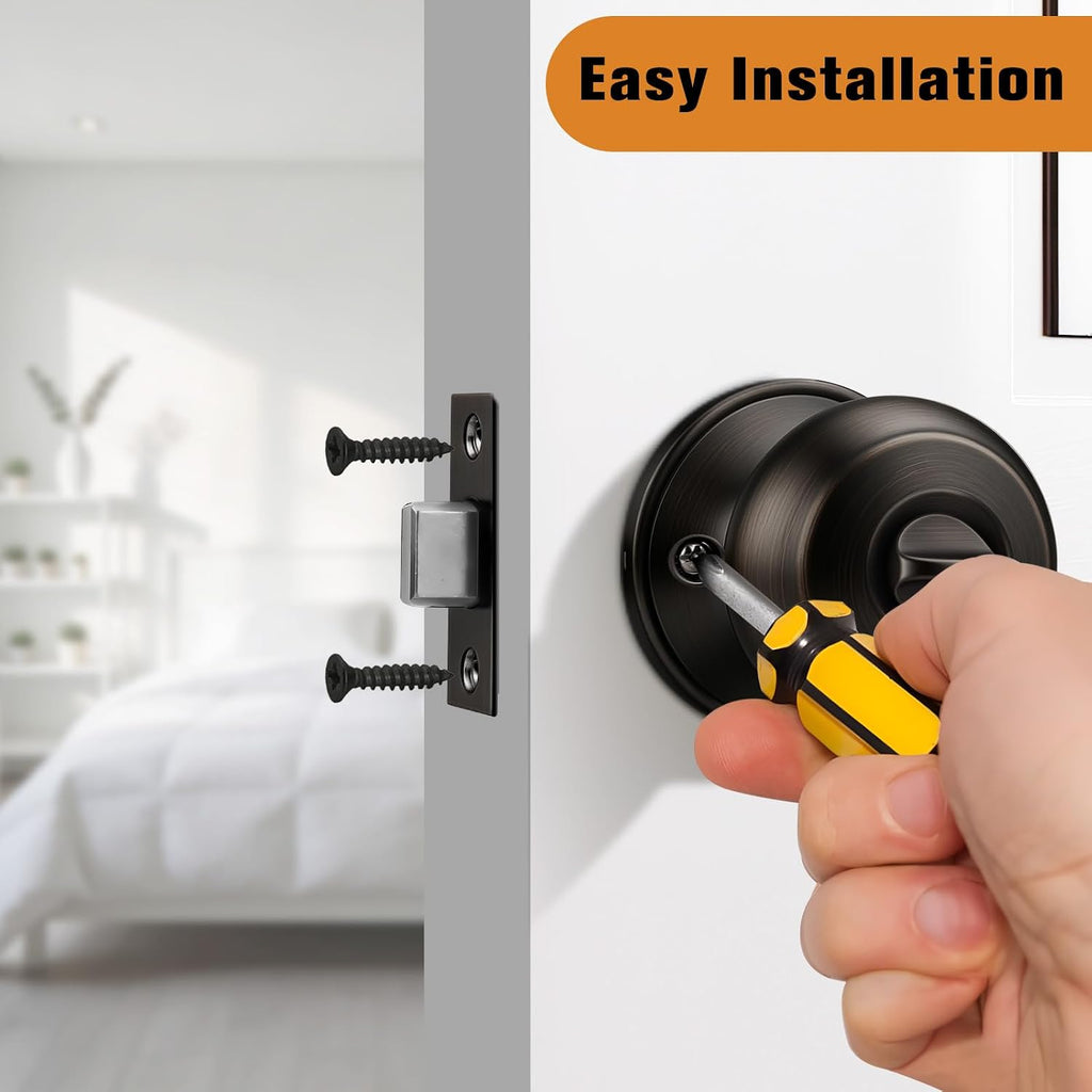 Oil Rubbed Bronze Door Knobs, Privacy Door Knob Bedroom, Interior Door Knobs with Thumb Turning Locking Button, 1 Pack