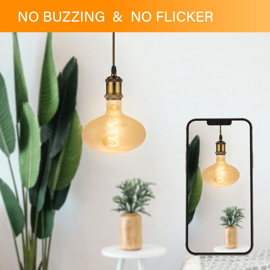 Oversized Deco LED Light Bulb,Amber Glass Huge Mushroom Shape Bulb