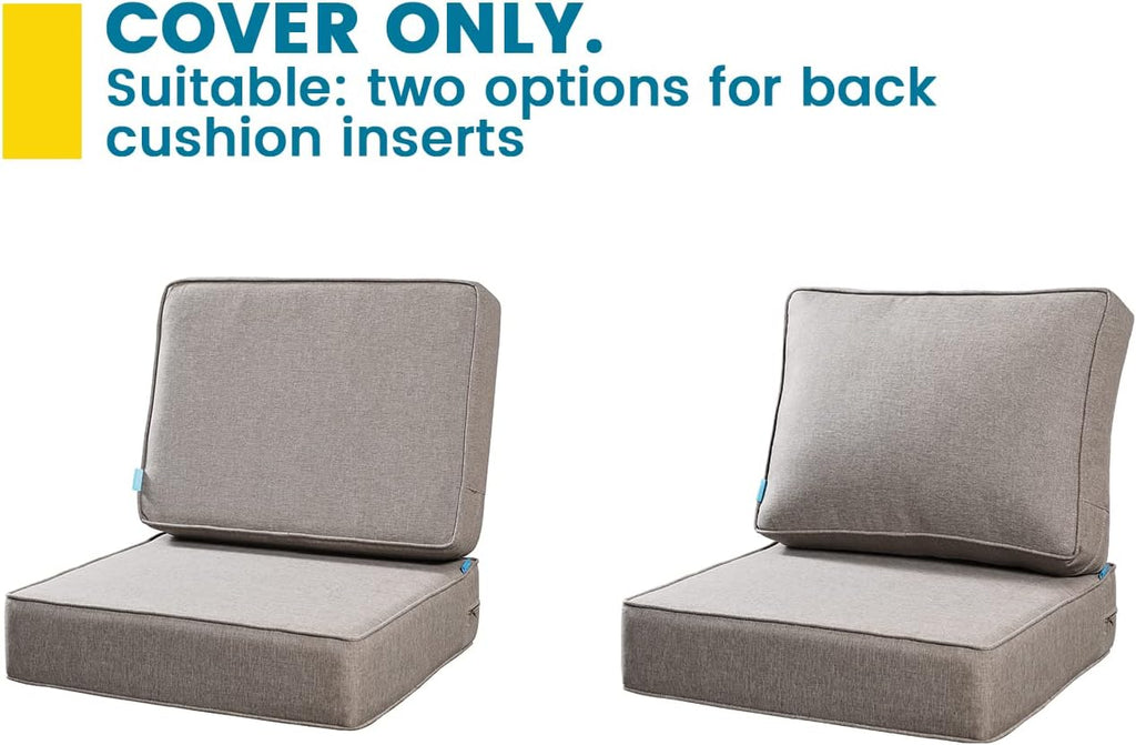 24"x24"x6" Patio Deep Seat Bench Cushion Covers,Khaki | Outdoor Replacement Seat And Back Cushion Covers With Zipper