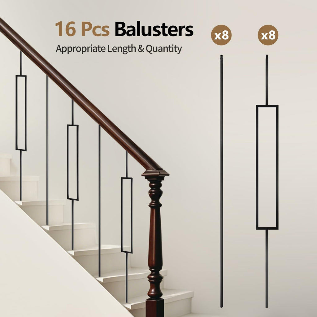 16 Pcs Wrought Iron Balusters 44 Inches Iron Balusters for Staircase Hollow Stair Spindles 1/2" Balusters for