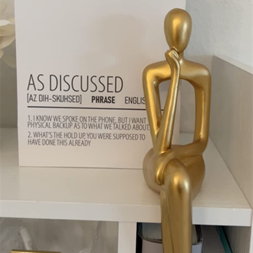 Resin Reading Sculpture Gold Decor Sitting Thinker Statue Abstract Sculptures, Bookshelf Decor Accents Resin Gold