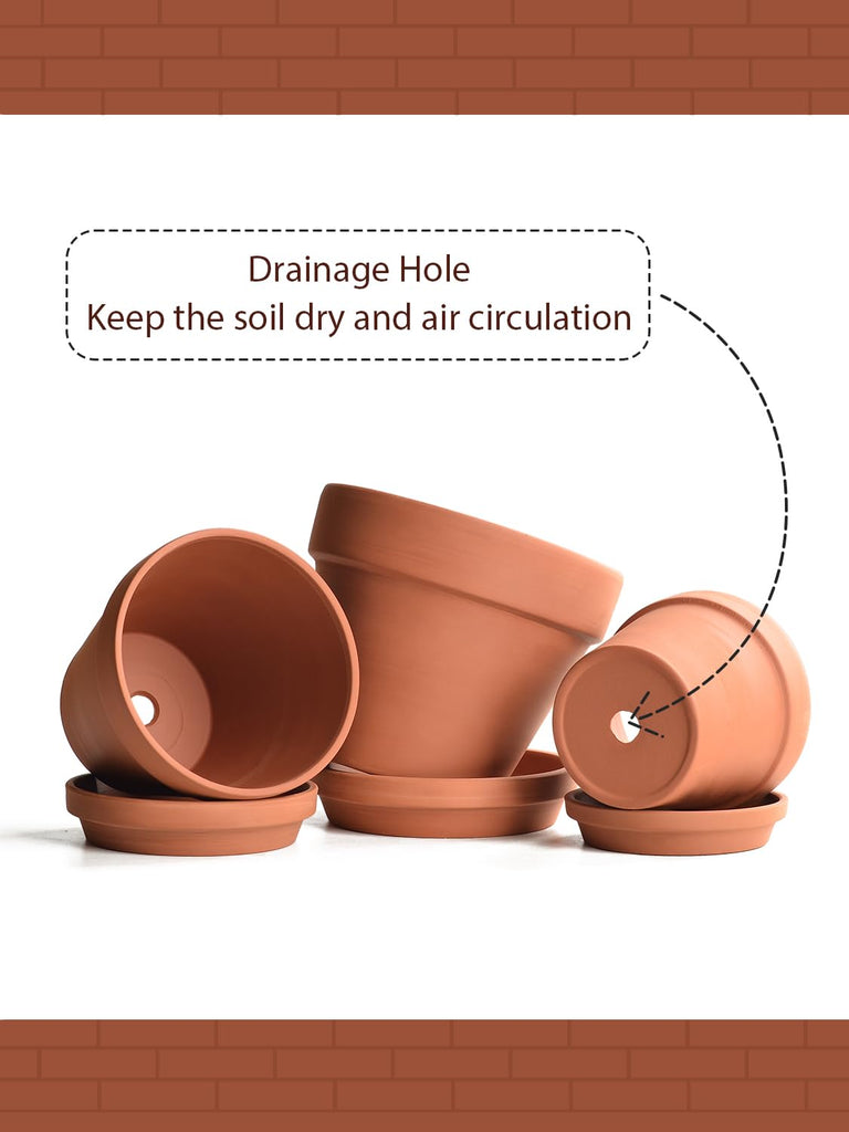 Terracotta Pots Set with Saucer - 5/6/7 inch Ceramic Clay Planters with Drainage Hole, Garden Flower Succulent Pots
