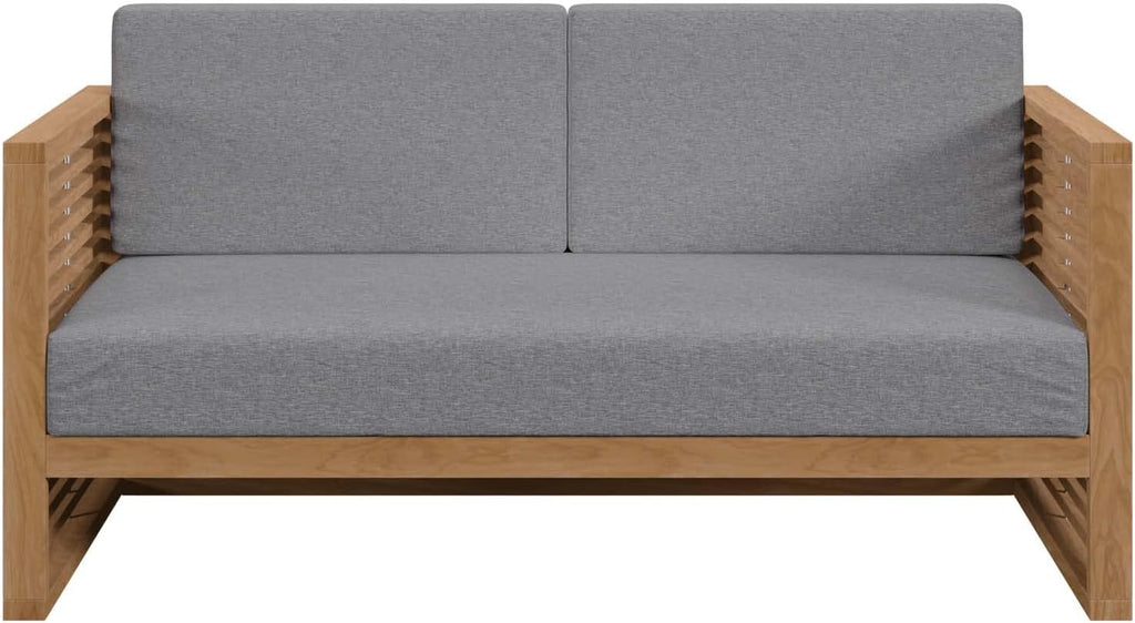 Carlsbad Outdoor Patio Teak Wood Loveseat in Natural Gray