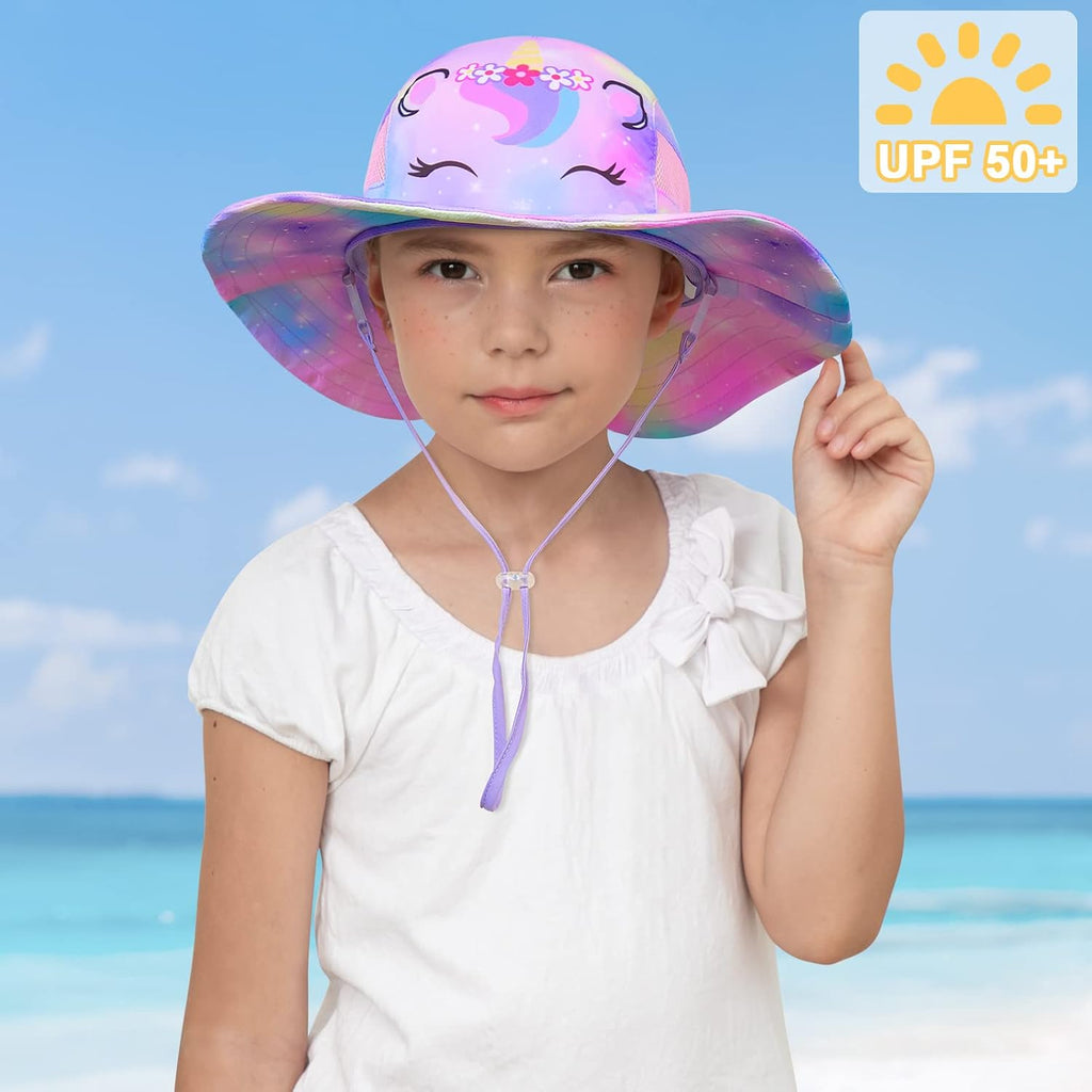 Sun Hat for Kids Girls, UPF 50+ Wide Brim Beach Hat for Toddler