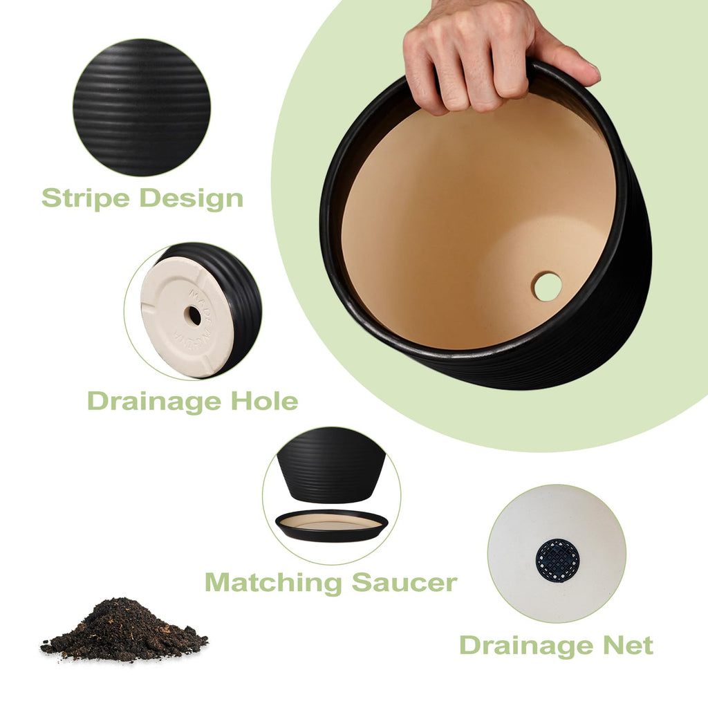 Ceramic Plant Pot - 8 Inch Ceramic Planter for Indoor Plants Glazed Round Flower Pot with Drainage Hole and Saucer
