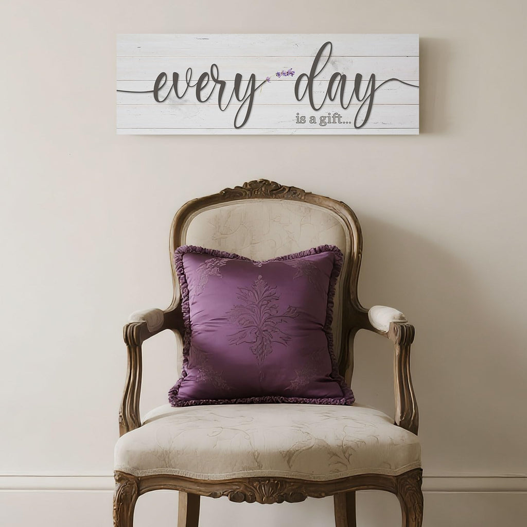 Every Day is a Gift Signs Wall Decor Inspirational Quotes Wall Plaques Family Home Framed Wall Art Vintage Farmhouse