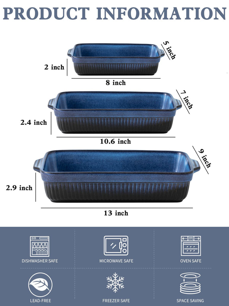 Ceramic Baking Dishes, Rectangular Lasagna Pans, Casserole Dishes, Bakeware Set for Cooking, Kitchen, Cake Dinner, 9