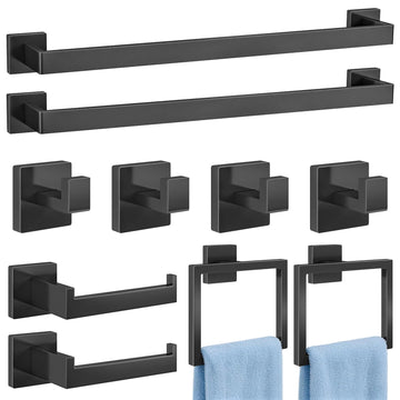 Bathroom Accessories Set Wall Mounted, 10-Piece 24In Matte Black