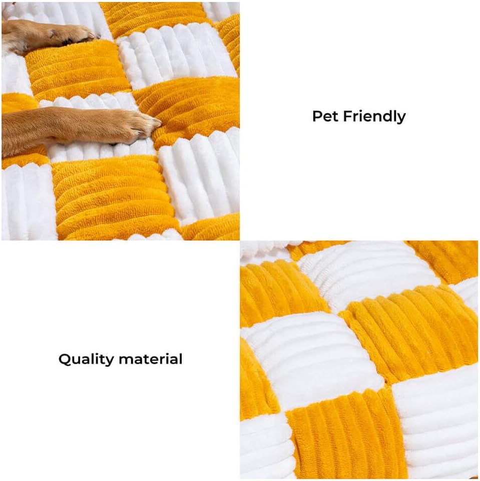 Checkerboard Dog Couch Mat with Bolster, Grey, 47 x