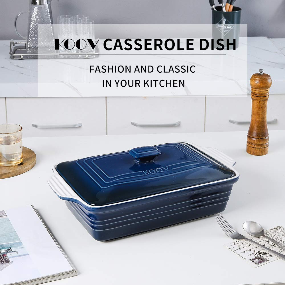 Ceramic Casserole Dish With Lid, Covered Rectangular Set, Lasagna Pan for Cooking, Baking Dish for Dinner, 9 x 13