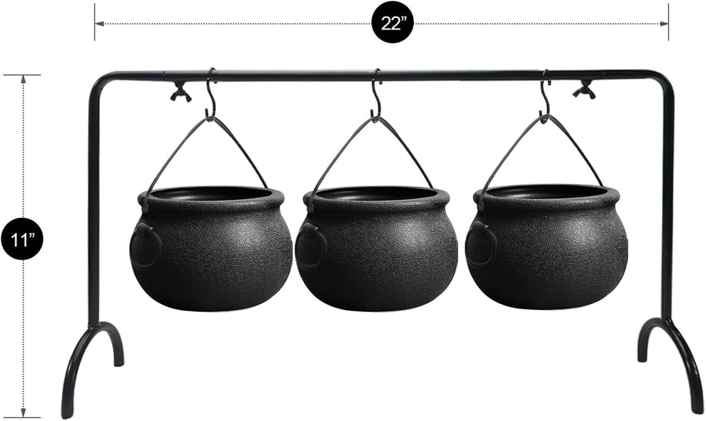 Halloween Decorations Indoor, 3 Pack Witches Cauldron Serving Bowls on Rack - Set of 3