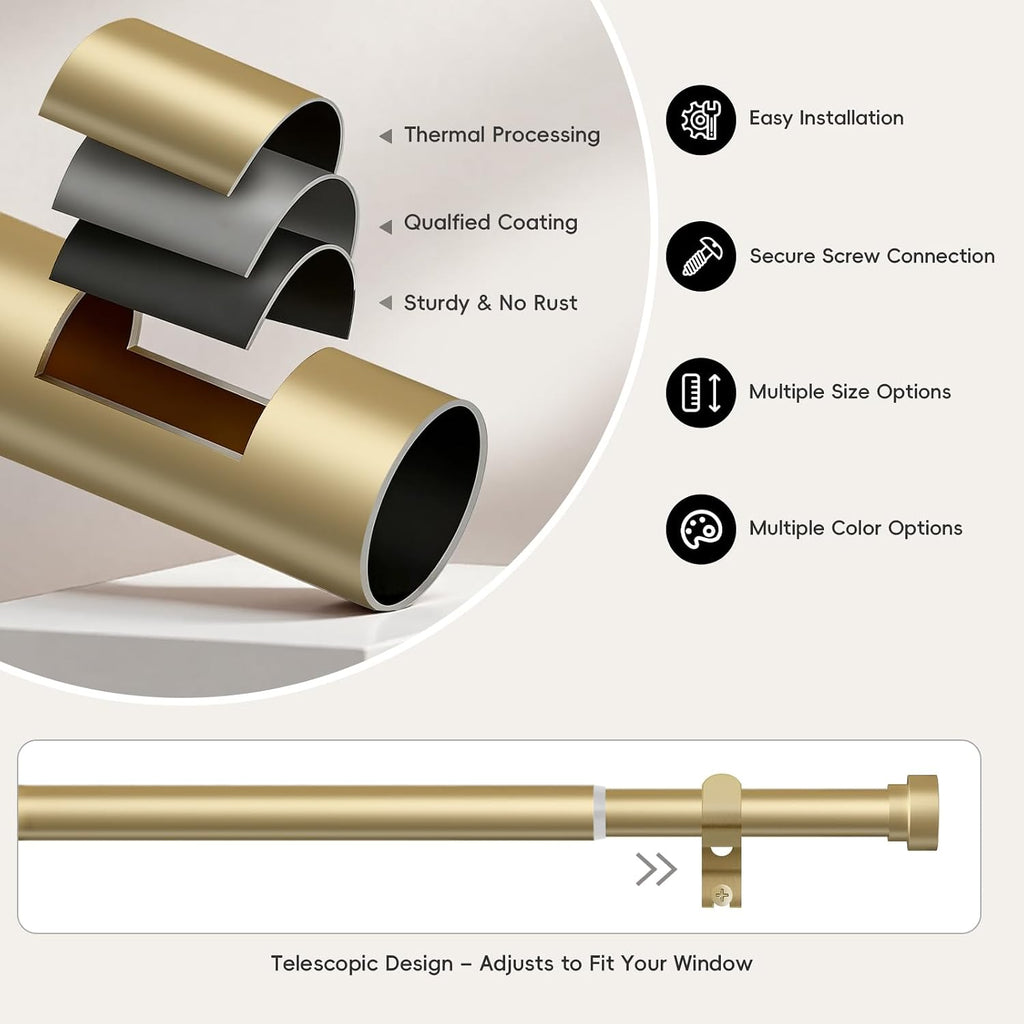Gold Curtain Rods for Windows,1 Inch Heavy Duty Curtain Rods,Adjustable Modern Drapery Rod,Window