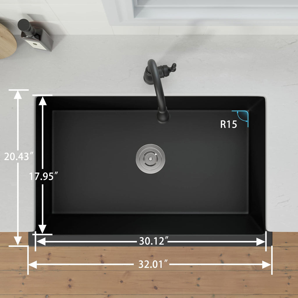 Black Farmhouse Sink, 32 Inch Granite Composite Sink