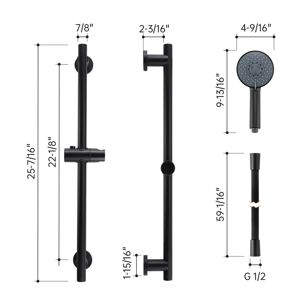Adjustable Shower Head Holder with Slide Bar Combo, Handheld Shower Head with Hose 5-Function Handheld Shower Kit