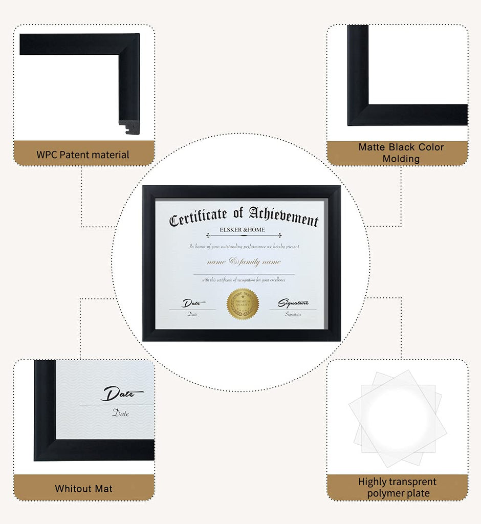 8.5x11 Certificate Frame - Classic Black Color Frame - Document&Certificate - Displays Diploma 8.5x11 Inch - For