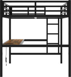 Full Metal Loft Bed with Desk and LED Lights,Heavy Duty Loft Bed Frame with Charging Station and USB for