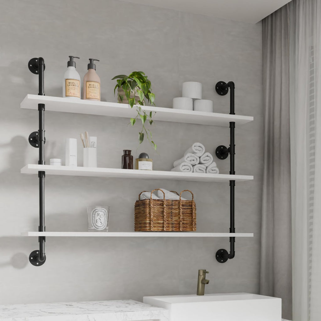 Industrial Pipe Shelving Rustic White Pipe Wall Shelves Industrial Shelves with Wood Planks Floating Shelves 48 Inch