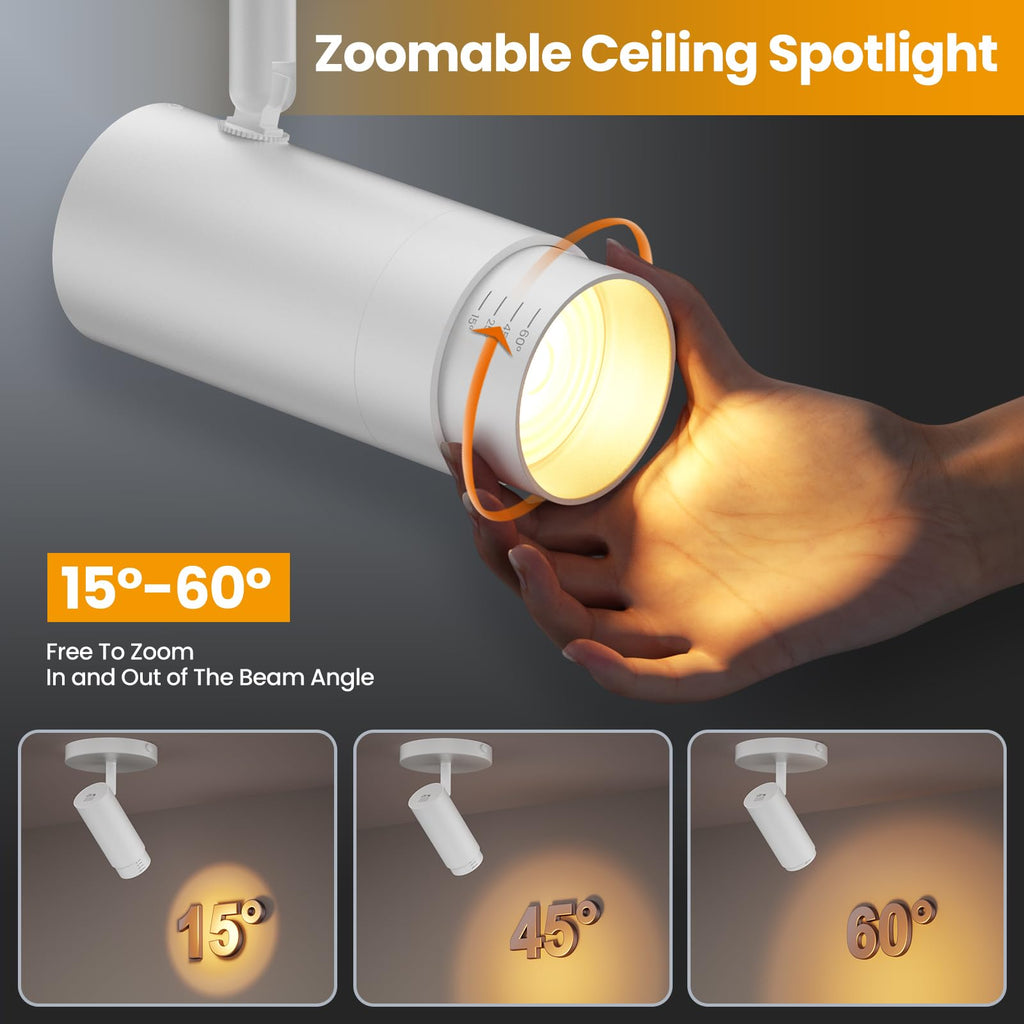 Zoomable Ceiling Spot Lights Indoor Fixtures 15-60° Adjustable Beam Angle, Dimmable 10W Directional Ceiling