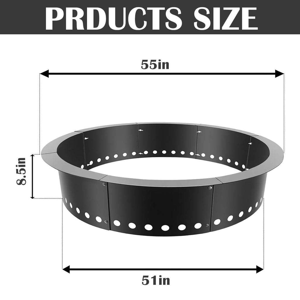 Fire Ring for Outside Fire Pit 55-Inch Outer/51-Inch Inner Diameter, Heavy Duty Solid Metal Steel Round Fire Pit Ring