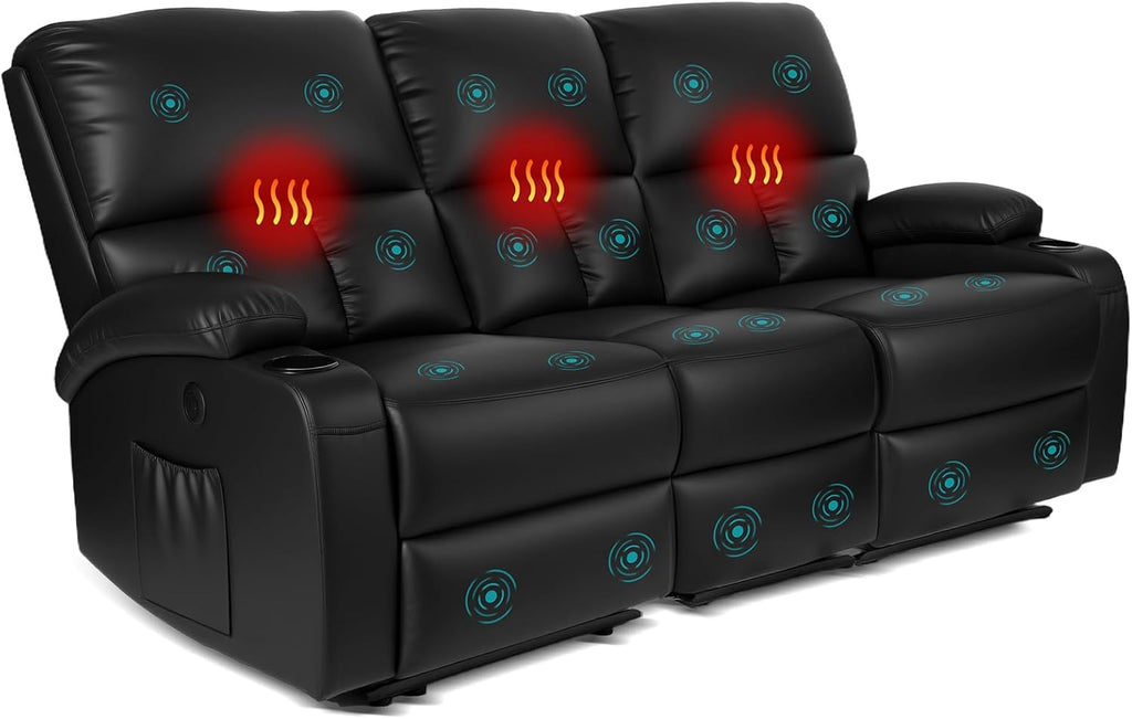 Home Theater Seating,RV Recliner Sofa with Massage and Heat,Manual RV Recliner Loveseat with USB/Cup Holders